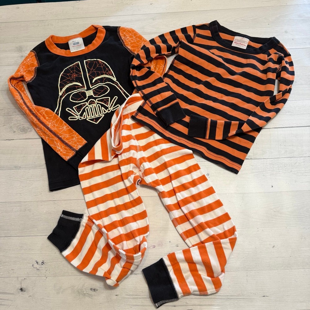 Hanna Andersson Halloween orange Star Wars darth‎ Vader pajamas size 5,6,7